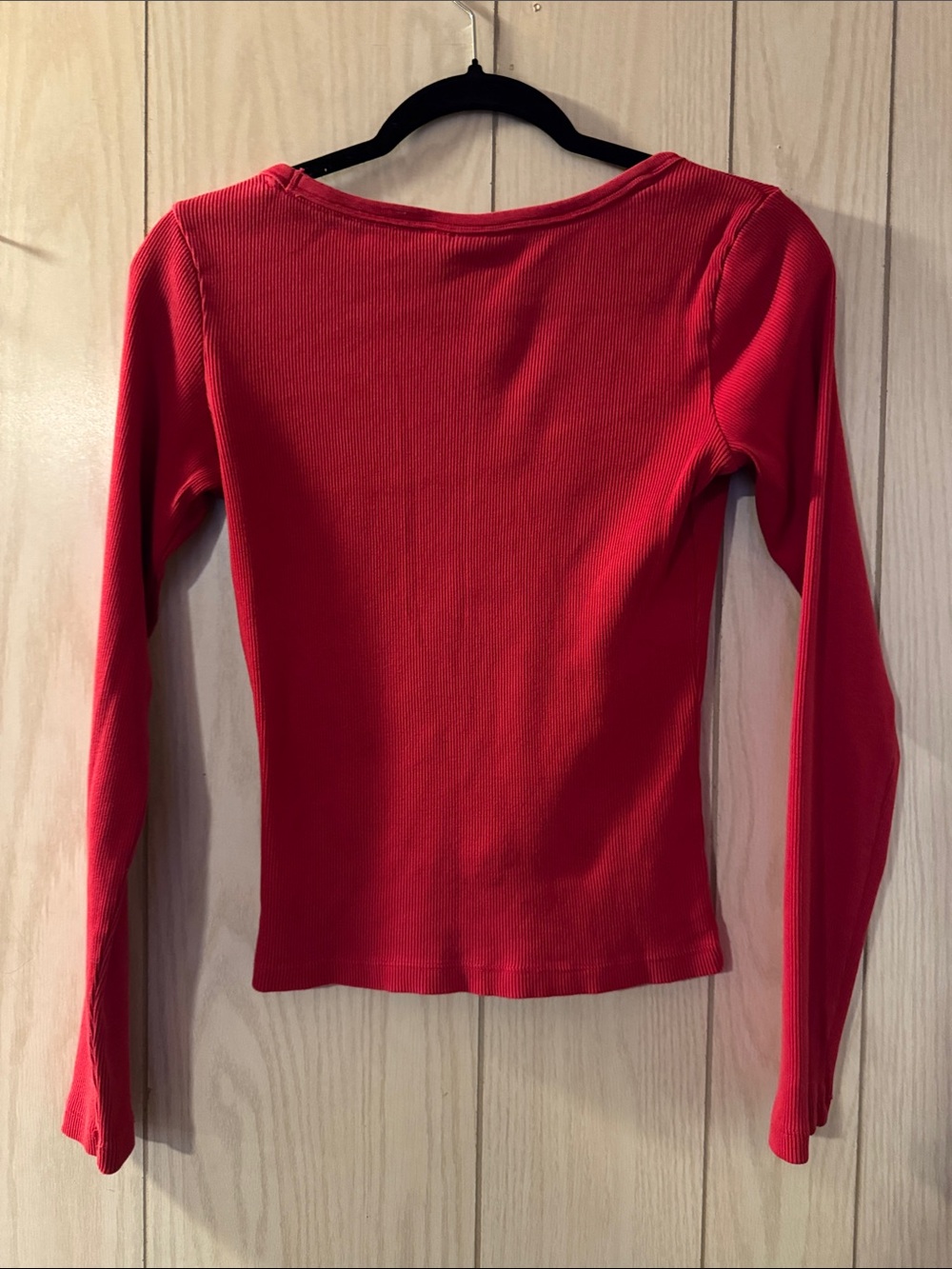 Universal Thread Ribbed Scoop Neck Long-Sleeve Top - Red - Picture 2 of 3